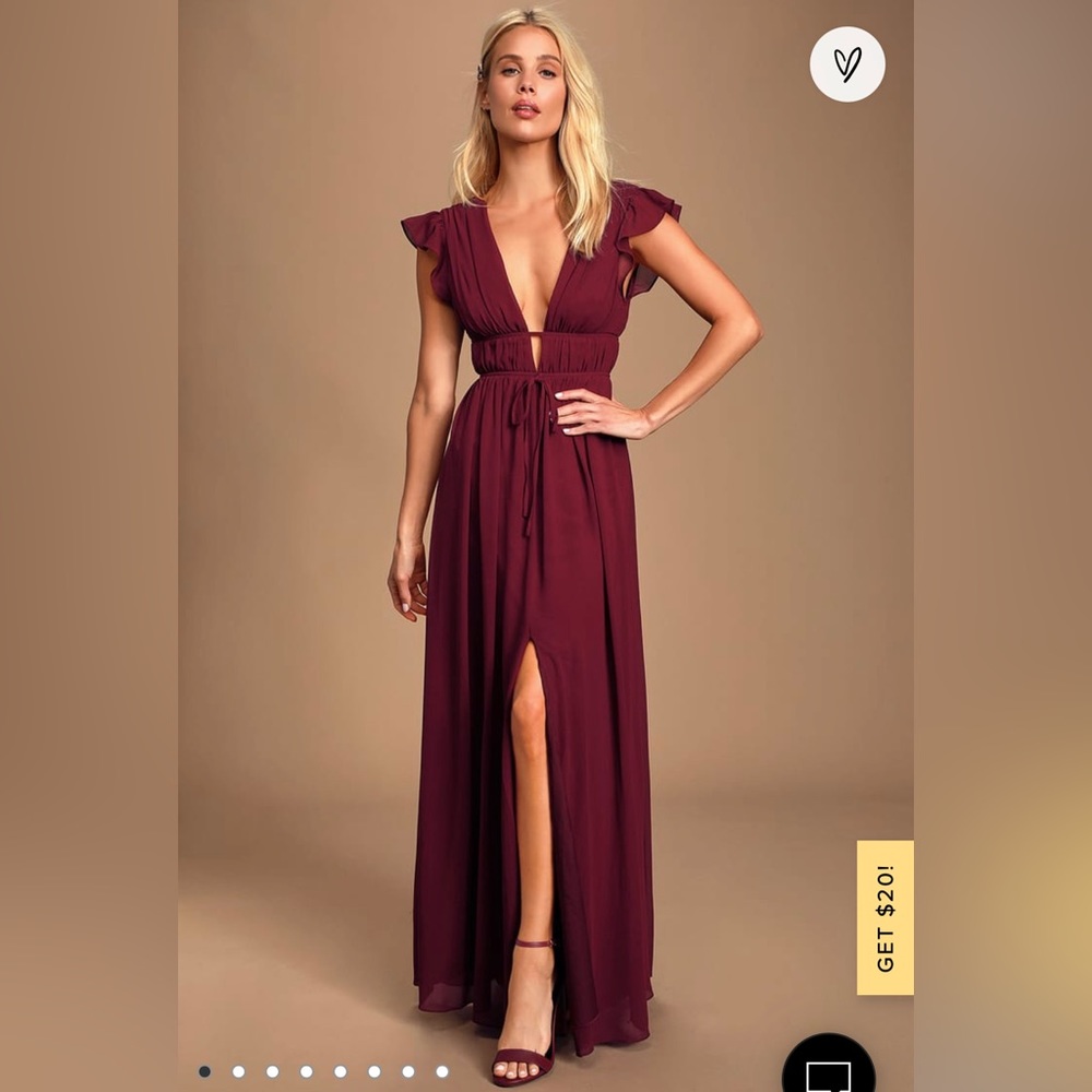 Lulu’s I’m All Yours Burgundy Ruffled Maxi Dress - Small